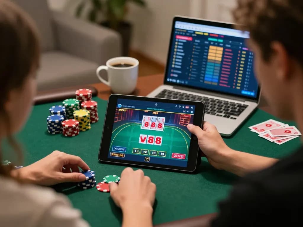 Player engaging in a competitive poker game on vu88, emphasizing strategic gameplay and home comfort