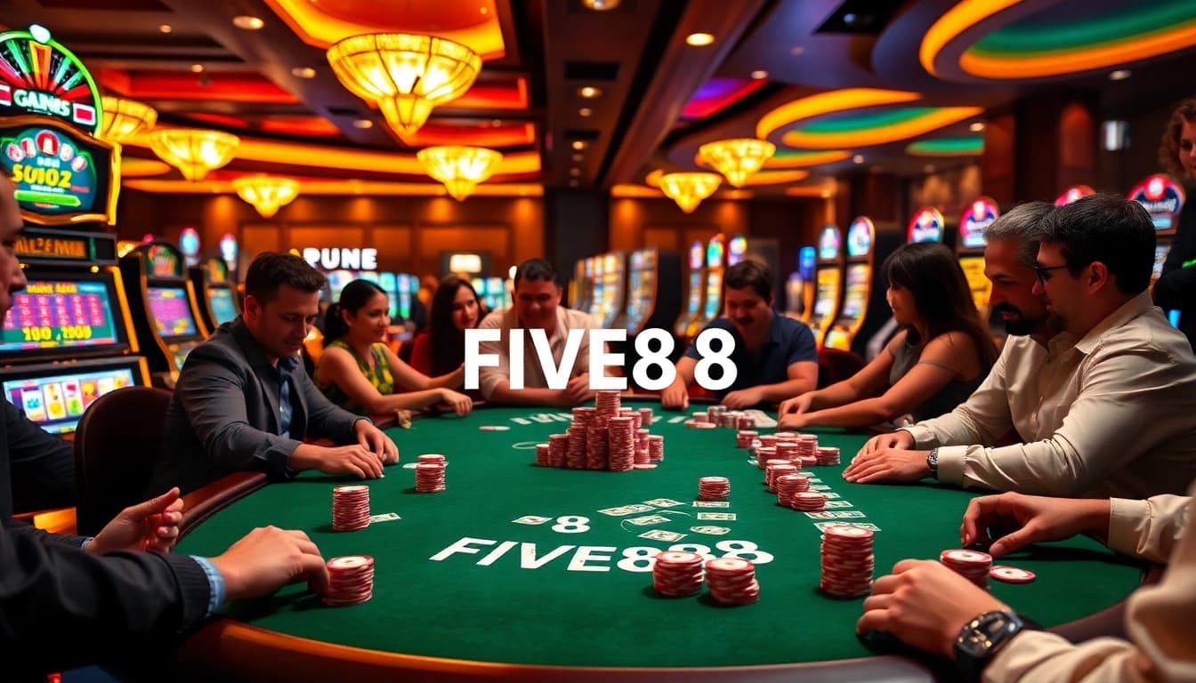 Experience the thrill of professional poker at FIVE88 with vibrant gameplay and luxury ambiance.