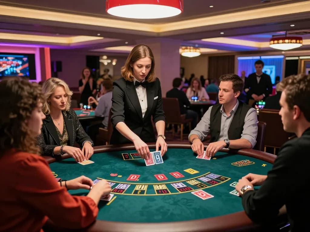 F168 players strategizing their next move at an upscale blackjack table, highlighting live casino excitement