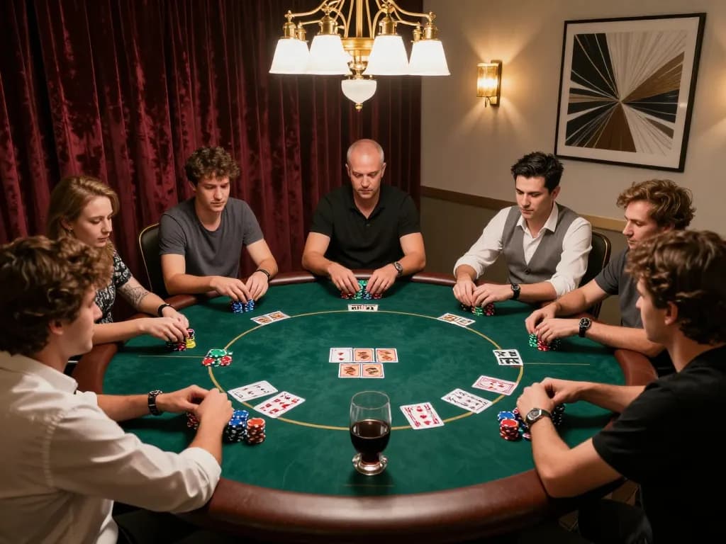Engaging players at a private poker table set up for an exciting game, showcasing yo88i's entertaining experience.