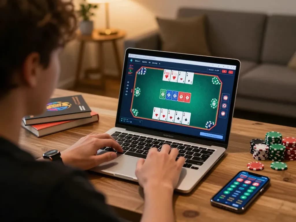 Engaging in online poker at home, focusing on strategic play with xo88ez.
