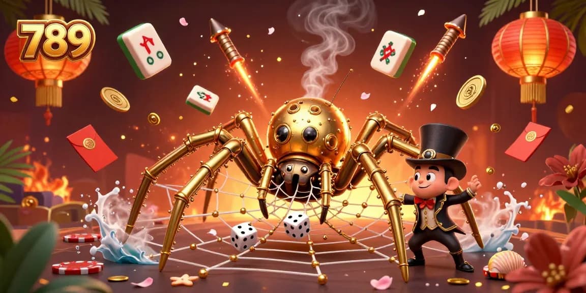 Engage in thrilling 789 casino gaming with a dynamic steampunk scene featuring a golden spider and exciting game elements.