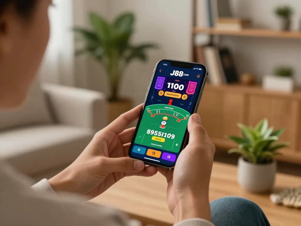 Engaged player enjoying live dealer gaming experience on J88 com mobile app.
