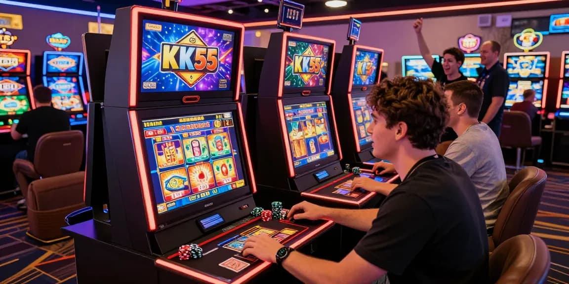 Player enjoying an exhilarating game at KK55 online casino surrounded by colorful visuals and lively ambiance.