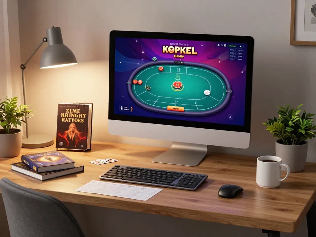 Engaging fun88s poker game setup at home with vibrant display, books, and cozy ambiance.