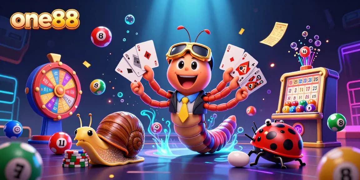 Experience the excitement of one88 with vibrant lottery elements and engaging 3D characters.