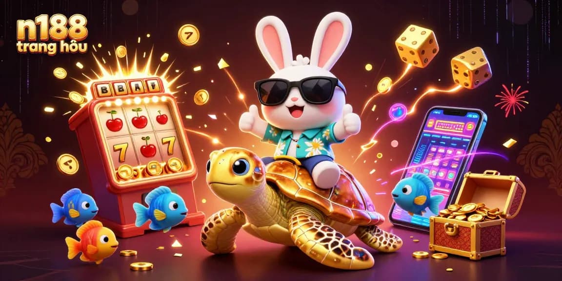 Join the adventure at n188 trang chủ as lucky characters celebrate casino wins amid dynamic gaming elements.