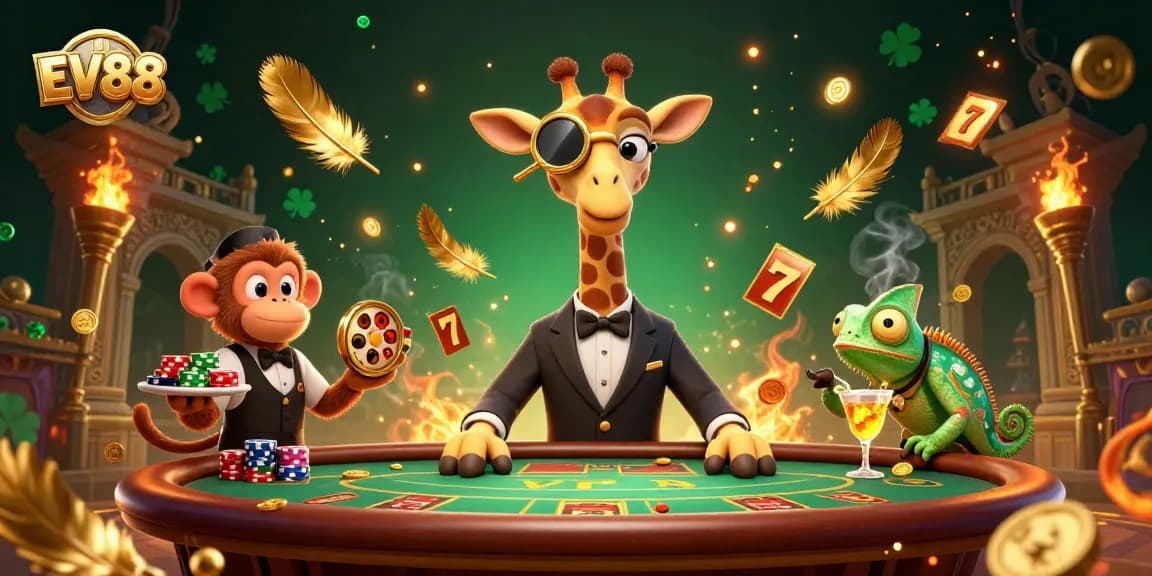 Experience high-stakes gaming bliss at EV88's vibrant casino with a captivating 3D illustration.