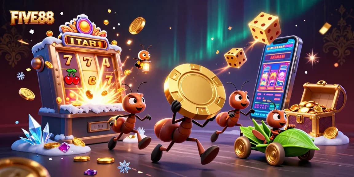 Join the FIVE88 heist adventure with ants, a firefly, and a grasshopper amidst jackpot excitement!