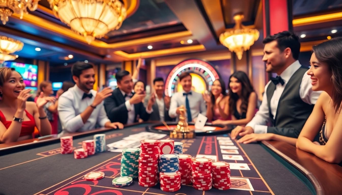 Experience the excitement at 9BET with a vibrant casino scene featuring thrilling gaming activities.