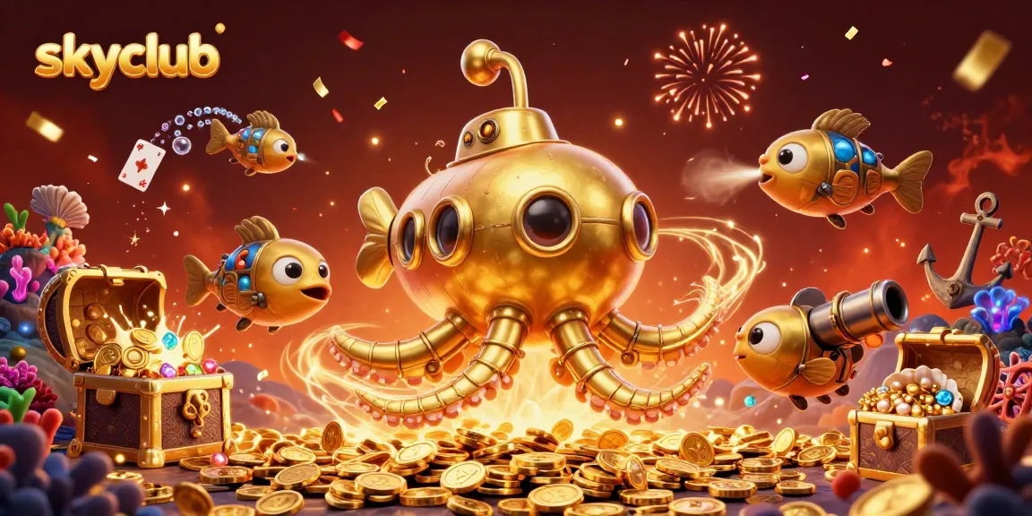 Join the thrilling undersea adventure at skyclub with our golden kraken and mechanical fish!