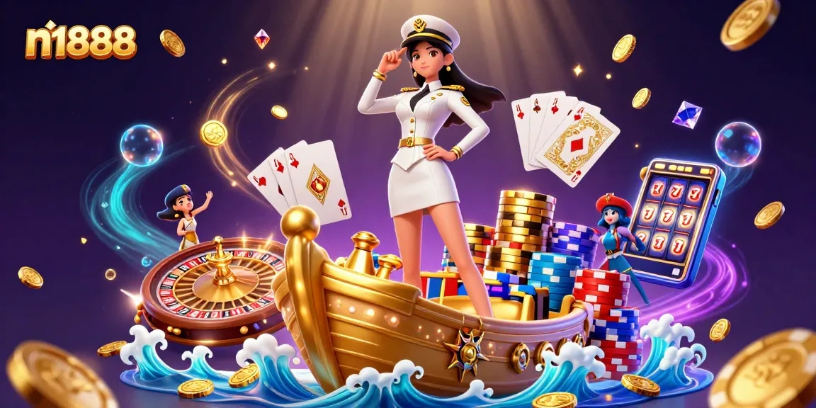 Experience thrilling gaming moments with n1888 as you win big among cascading coins and vibrant casino elements.