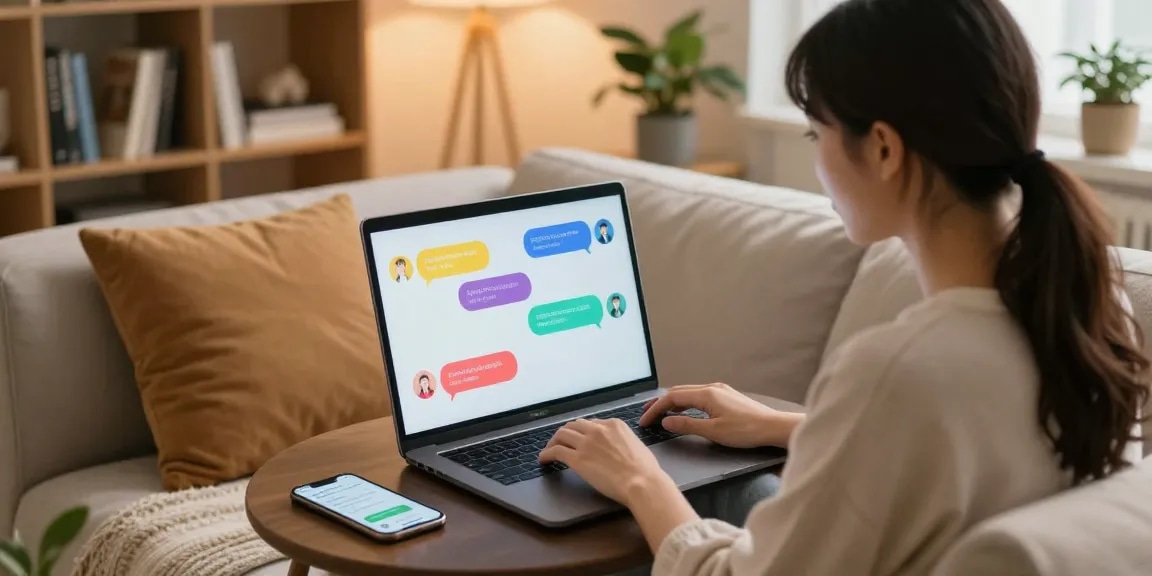Engaging scene of a user interacting with an NSFW chat bot on a laptop in a cozy room.