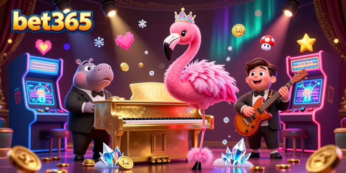 Experience thrilling gaming action with bet365's vibrant casino illustration showcasing lively characters and dynamic elements.