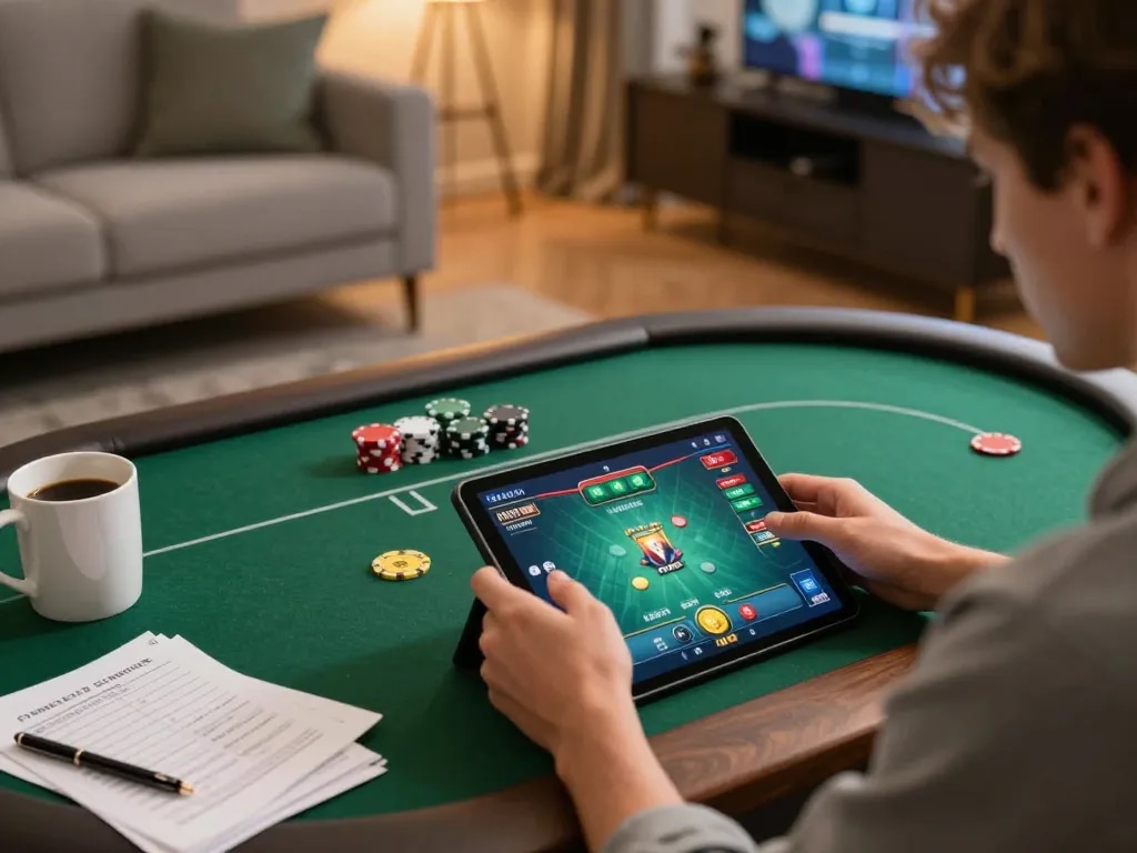 Player engaging in high-stakes poker on laptop, showcasing yo88i's thrilling online gaming experience.