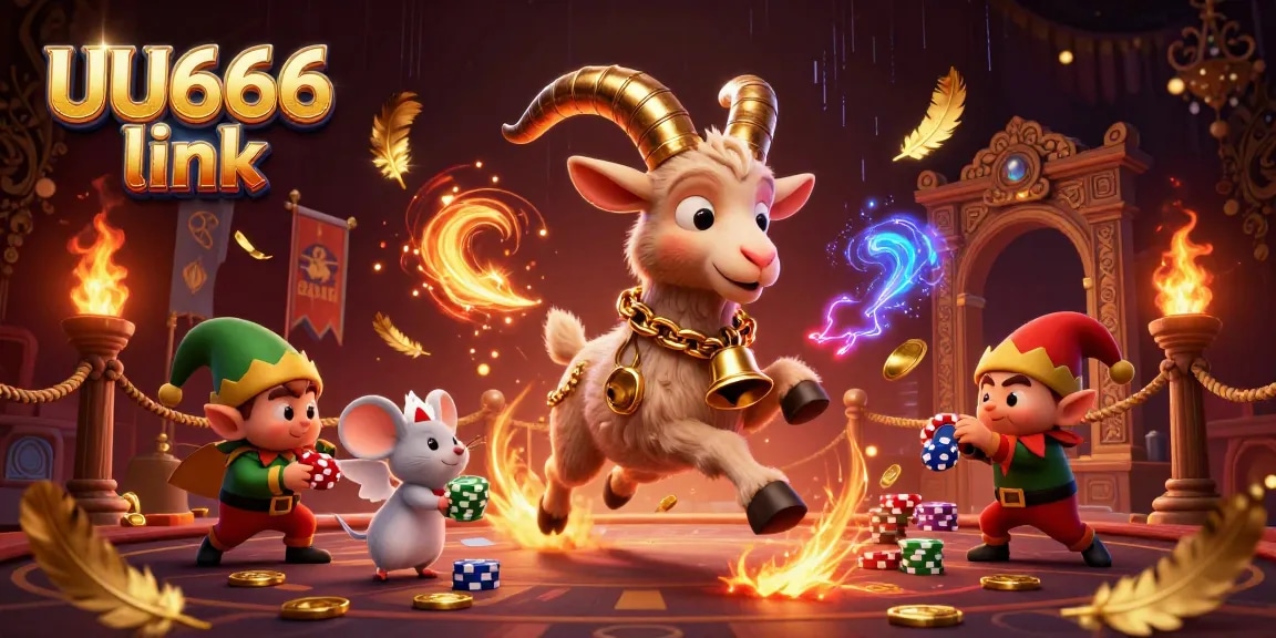 Play exciting games at UU666 link while navigating a thrilling casino scene with cartoon characters.