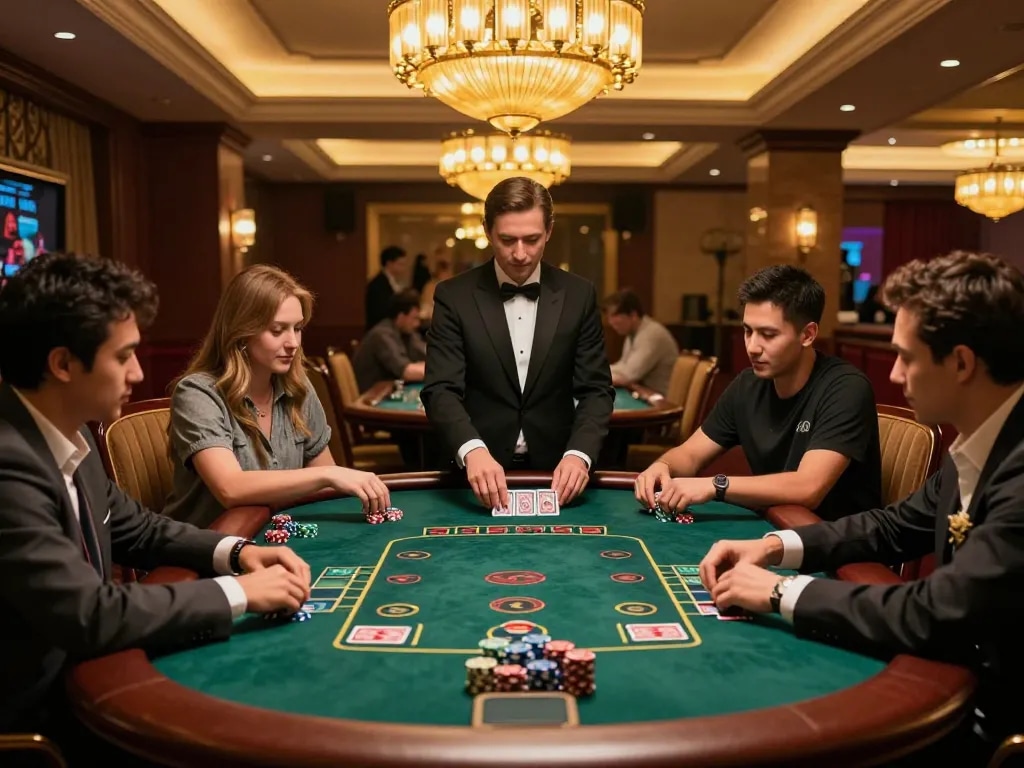 Players engaged in a thrilling blackjack game at Fun88 com, showcasing excitement and strategy