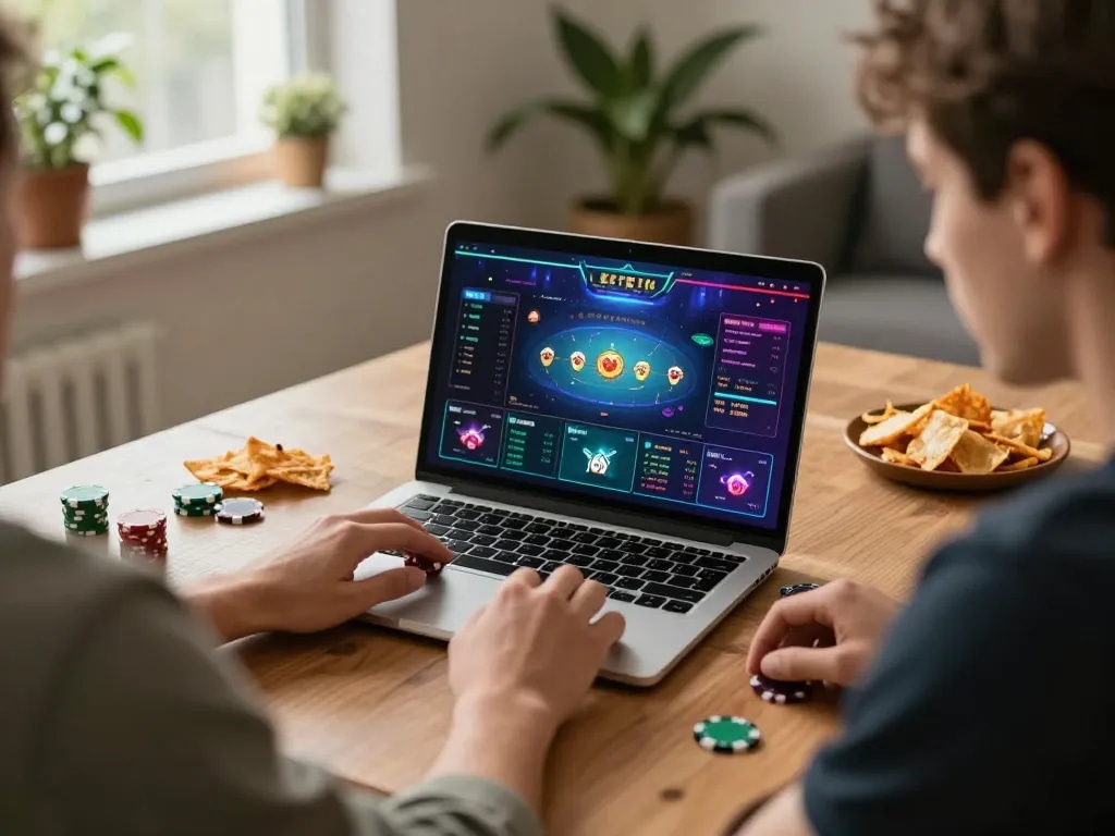 Player engages in online poker at home, using cm88 for an immersive gaming experience and strategic play.