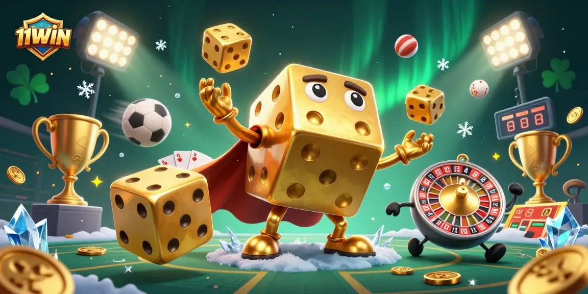 Engage with thrilling 11WIN gaming action featuring dynamic characters amidst vibrant casino elements.