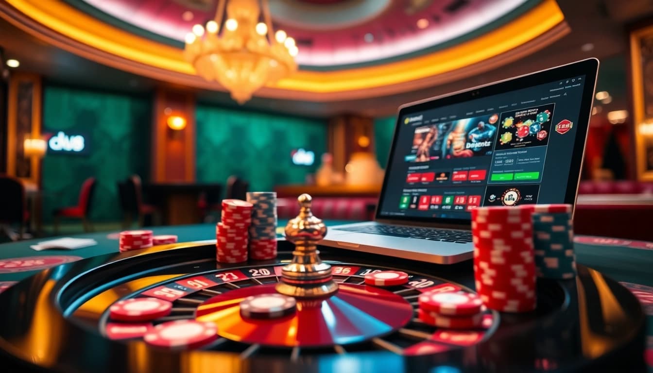 Experience thrilling gambling action at Da88 with luxurious casino tables and vibrant poker chips.