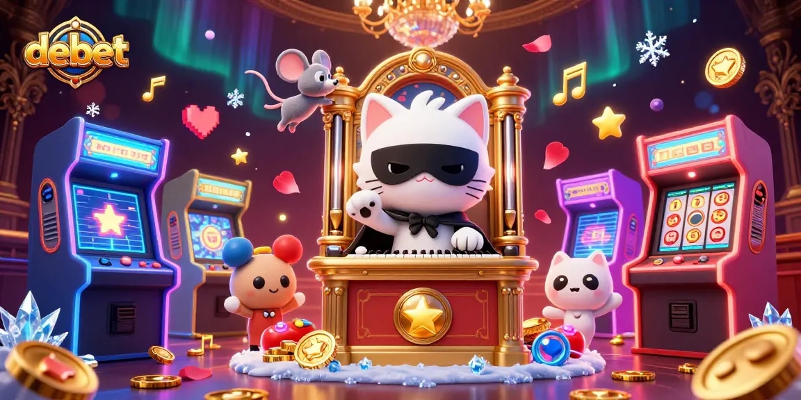 Engage with debet casino excitement through stunning 3D illustration of a festive gaming scene.