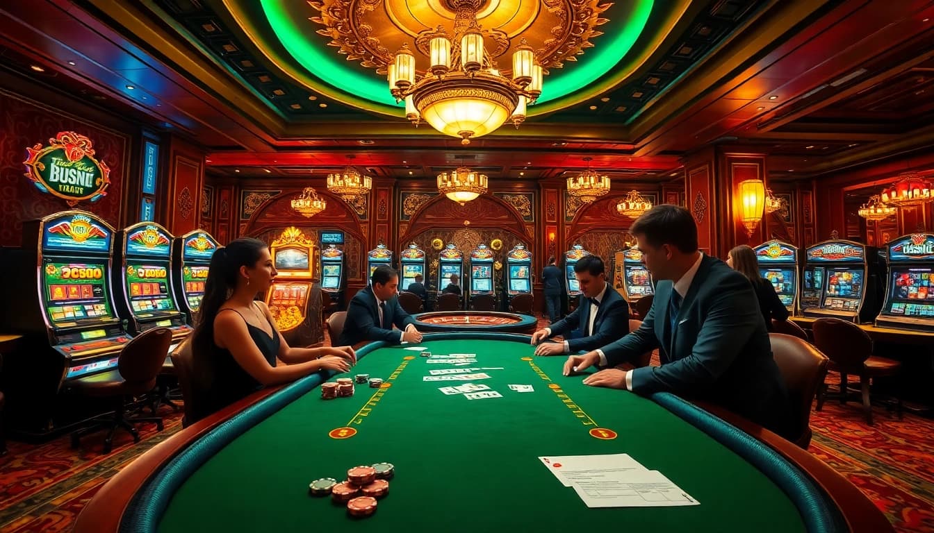 Experience the excitement of gambling at https://98winmb.com/ with vibrant casino visuals of poker chips, cards, and slot machines.