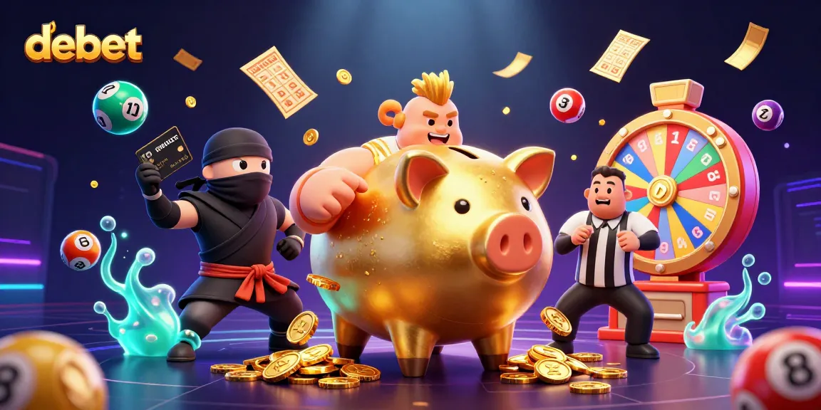 Engage with Debet's thrilling gaming experience as golden coins rain down in a vibrant 3D illustration.