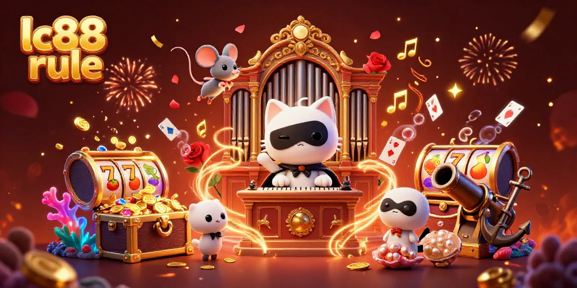Admire the lc88 rule as the white cat serenades at a casino organ amidst colorful casino elements.
