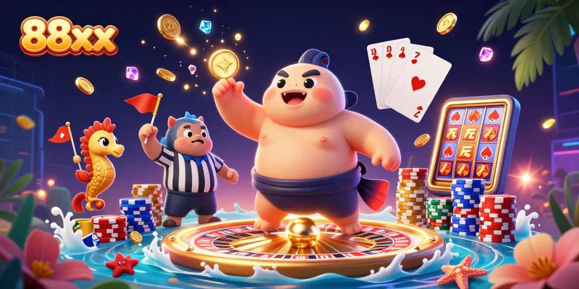Experience the excitement of 88xx with dynamic gaming elements celebrating wins and thrilling action.