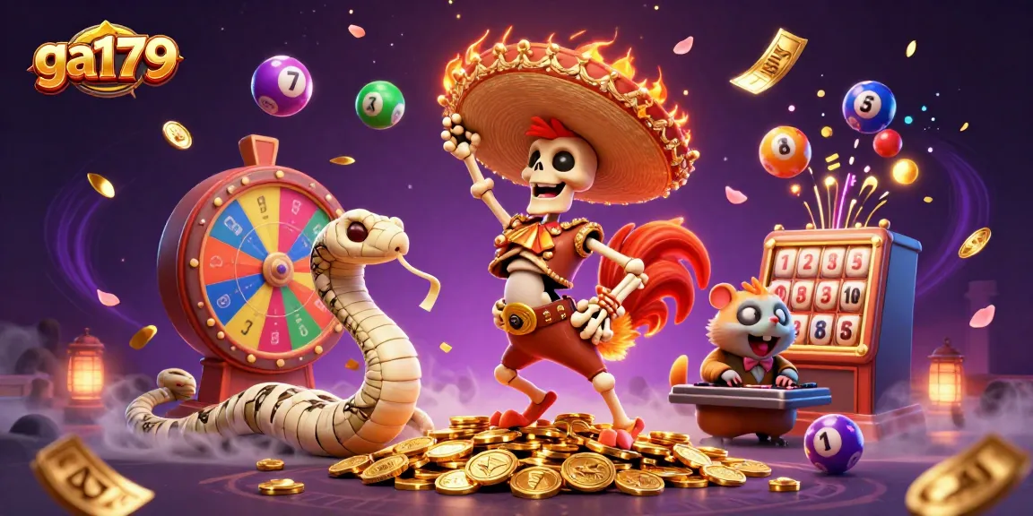 Watch ga179's mariachi rooster celebrate with gold coins and exciting game elements in a vibrant casino scene.