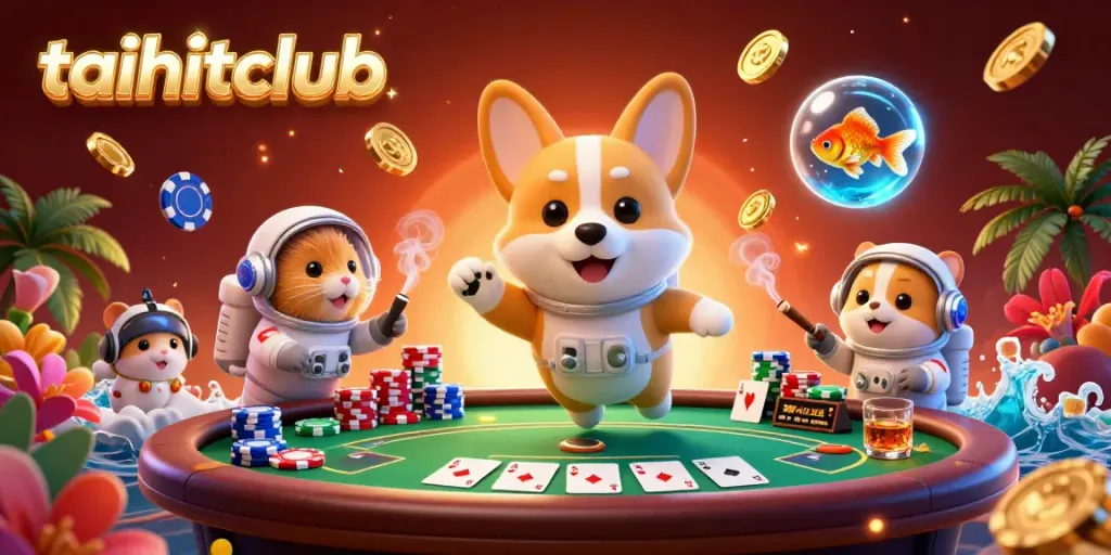 Experience winning moments at taihitclub with a playful scene of a floating corgi in a casino.