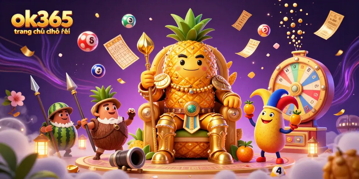 Engaging scene depicting ok365 trang chủ chính thức with a golden pineapple king and dynamic casino elements for an immersive gaming experience.