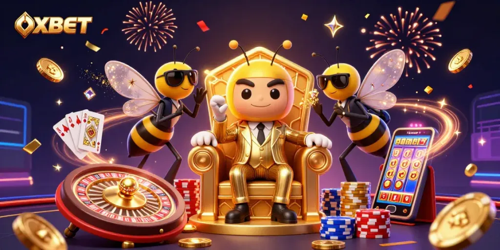 Experience thrilling gaming adventures at OXBET with this vibrant illustration showcasing dynamic casino elements.