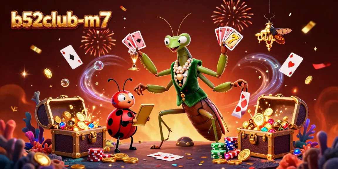 Experience thrilling gaming at b52club-m7, featuring vibrant casino action with card dealing mantis and pit boss.