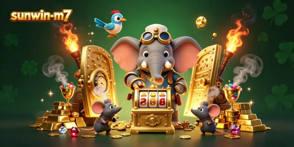 Experience the thrill with sunwin-m7's dynamic steampunk slot machine setup bursting with treasures.