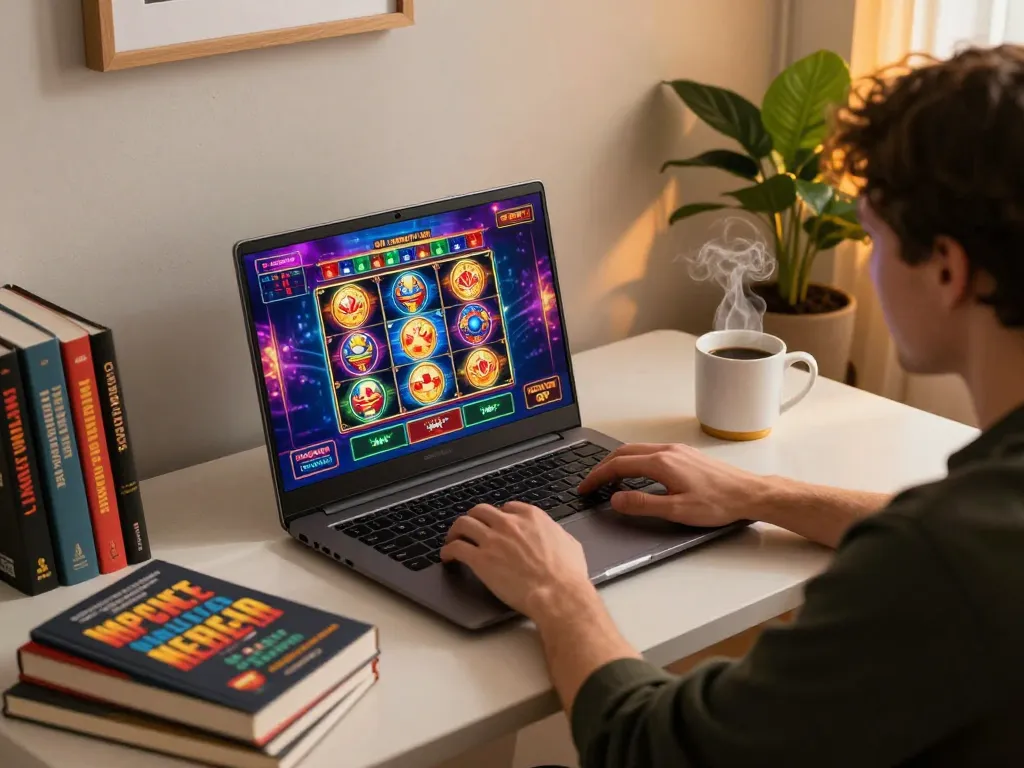 Upplev casino utan licens-spel hemma med online spelautomater på en laptop