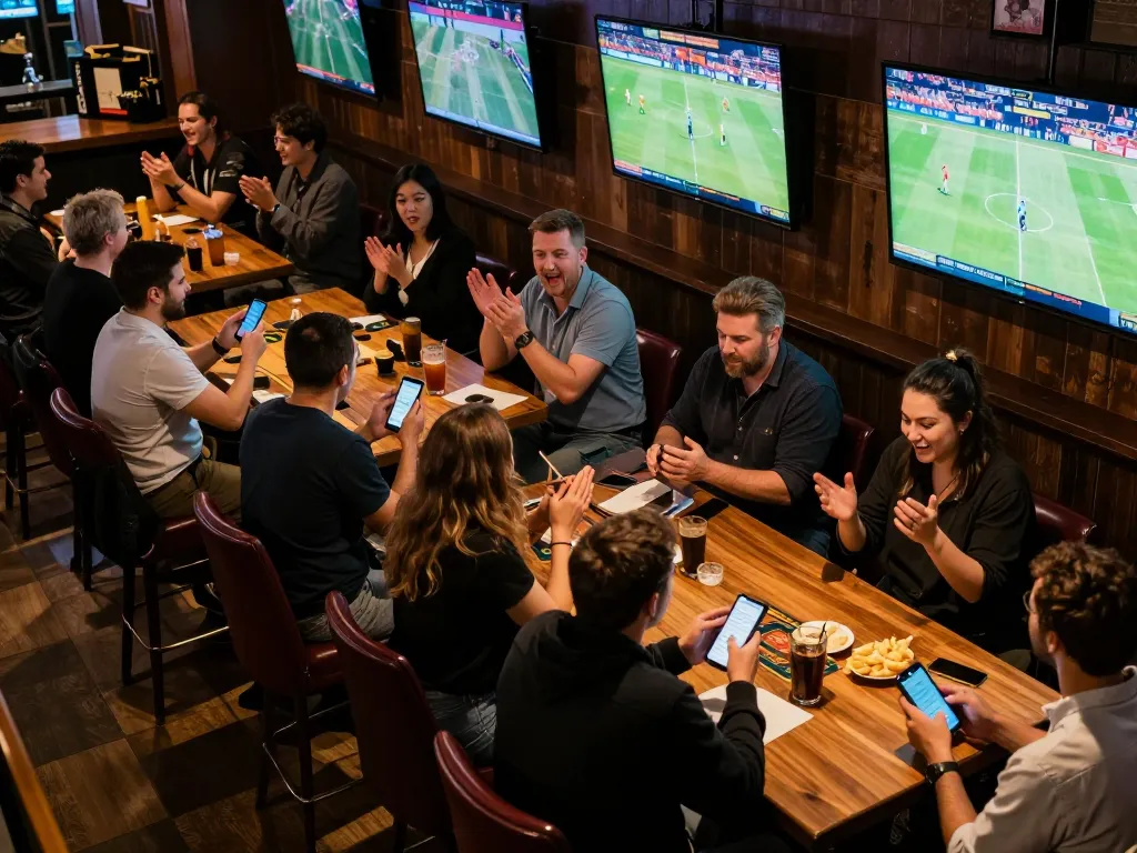 View of patrons engaged in sports betting excitement at UU88 with mobile apps during a live game