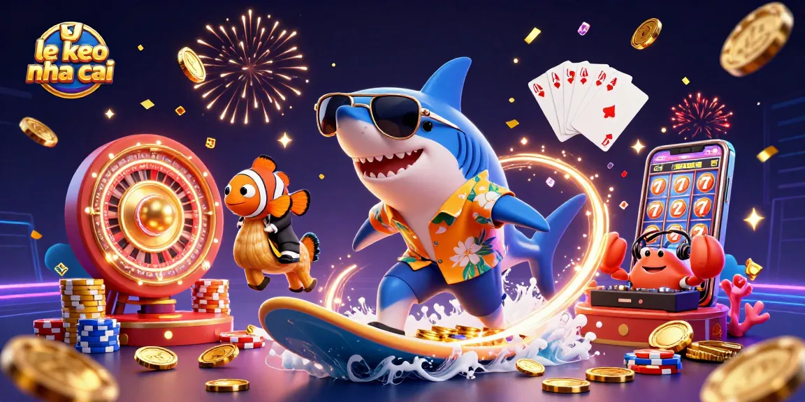 Surfing shark and friends celebrate the best ty le keo nha cai with dazzling casino elements