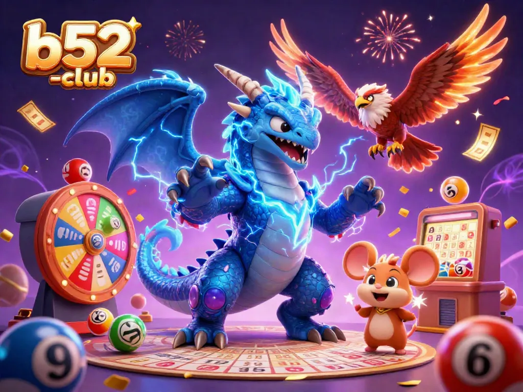 Experience the thrill with b52-club's vibrant 3D characters and dynamic casino elements, highlighting exciting gameplay.