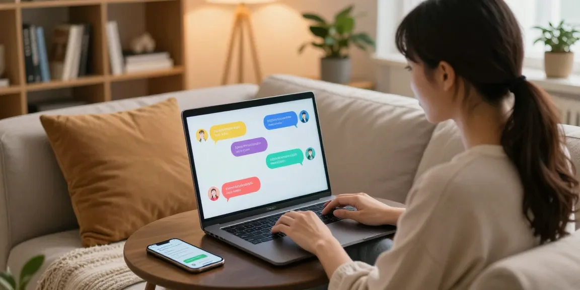 Engaging scene of a user interacting with an NSFW chat bot on a laptop in a cozy room.