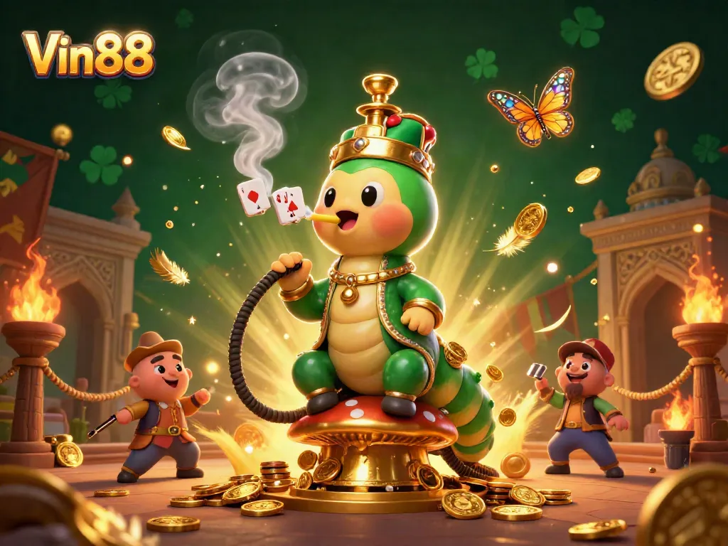 Experience Vin88 magic as the hookah-master conjures winning poker hands in a vibrant casino scene.