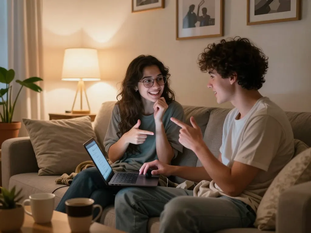 Users enjoying sexting AI interactions in a cozy, intimate setting.