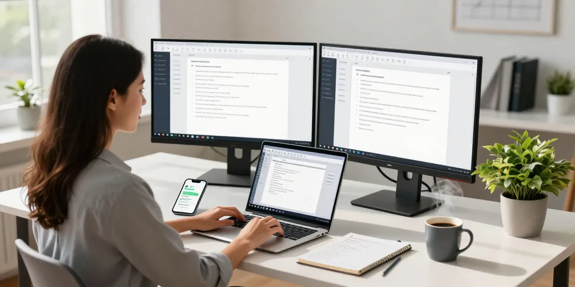 WPS Download in a modern digital workspace featuring a professional using WPS Office software on a laptop with dual monitors.