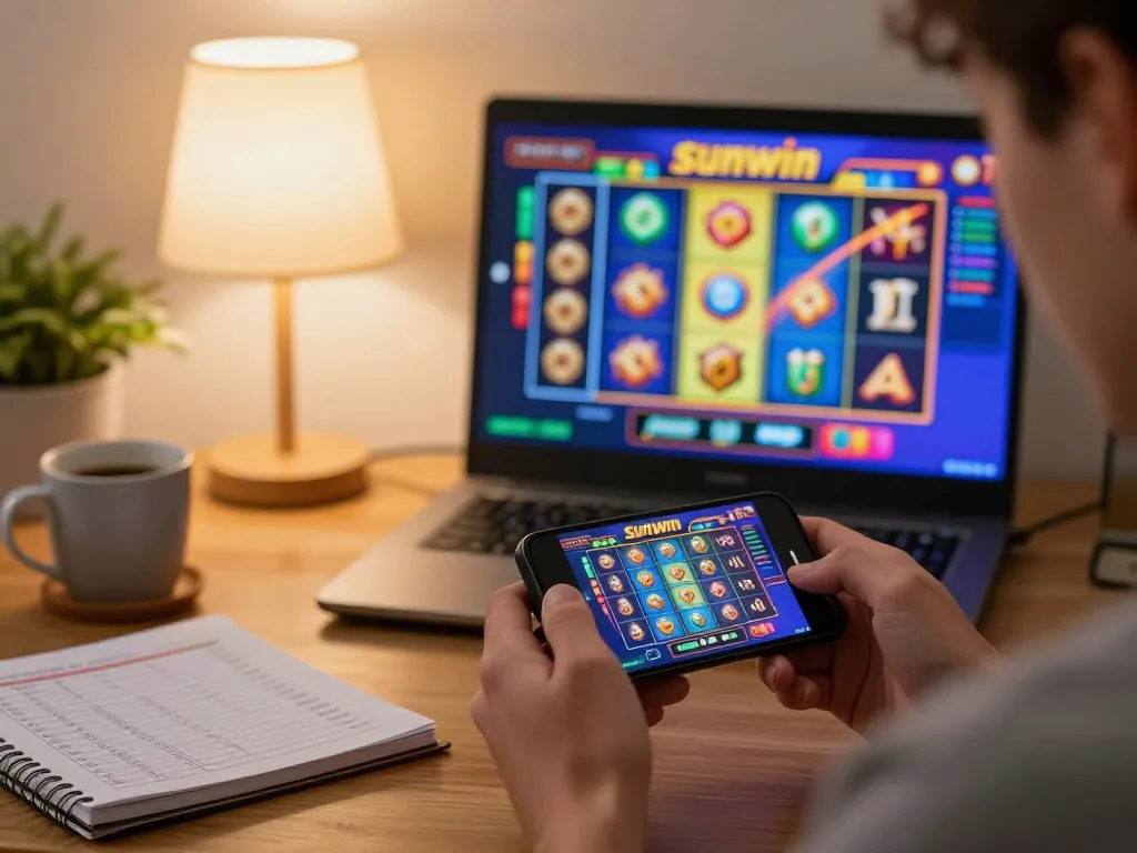 Engaging gameplay on Sunwin with smartphone display, illustrating the thrill of online gambling