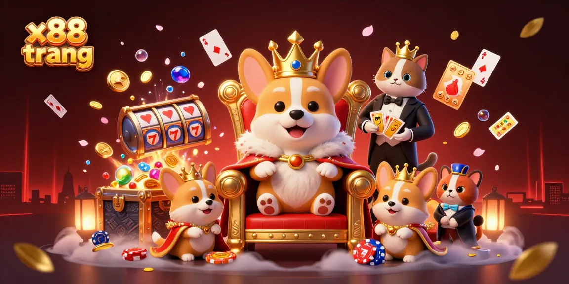 Experience the excitement at x88 trang with 3D characters enjoying vibrant casino elements.