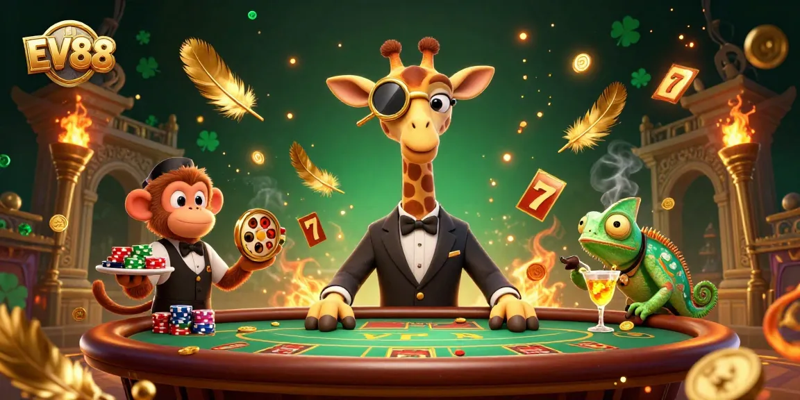 Experience high-stakes gaming bliss at EV88's vibrant casino with a captivating 3D illustration.