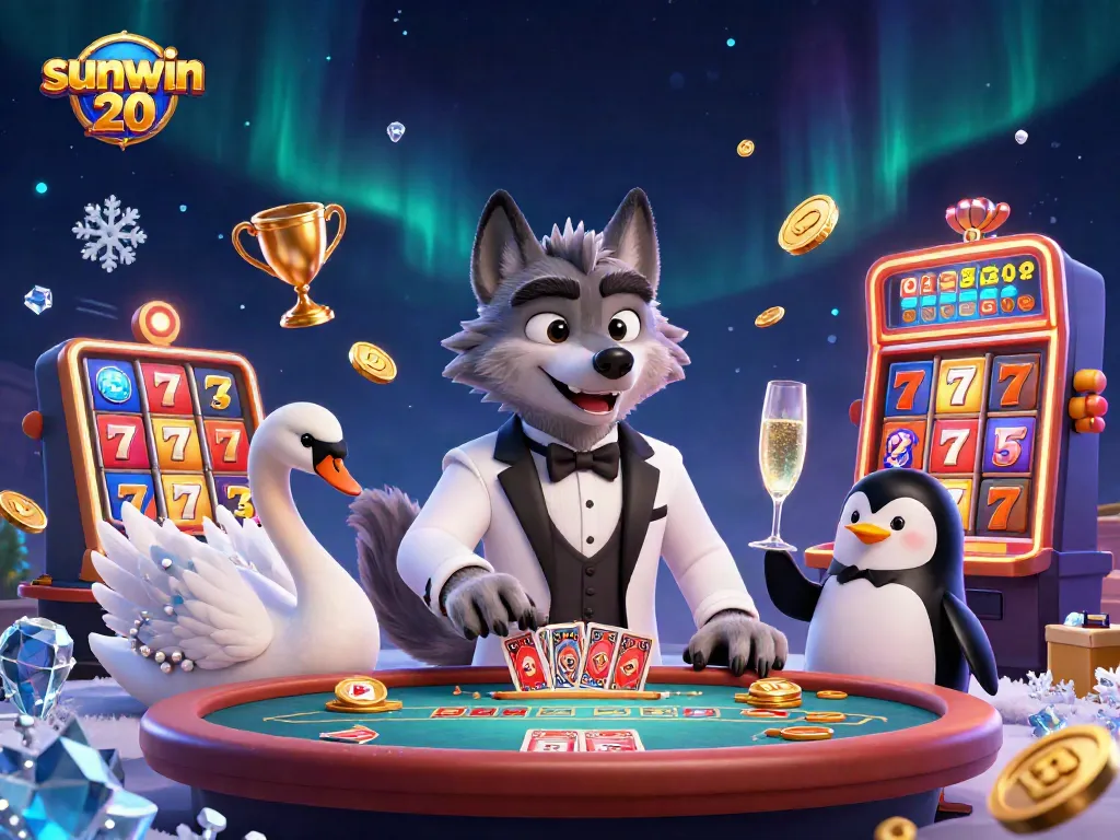 Experience the excitement of sunwin 20 with dynamic 3D casino characters interacting at the baccarat table.