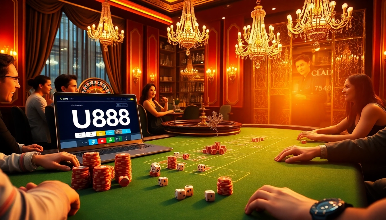 Engaging casino scene showcasing Nhà cái U888 with players enjoying games and vibrant ambiance.