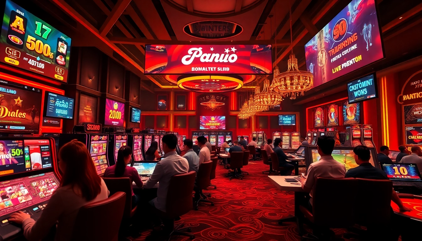 Online gambling scene featuring players at nhà cái mmoo, showcasing live games, promotions, and a vibrant casino atmosphere.