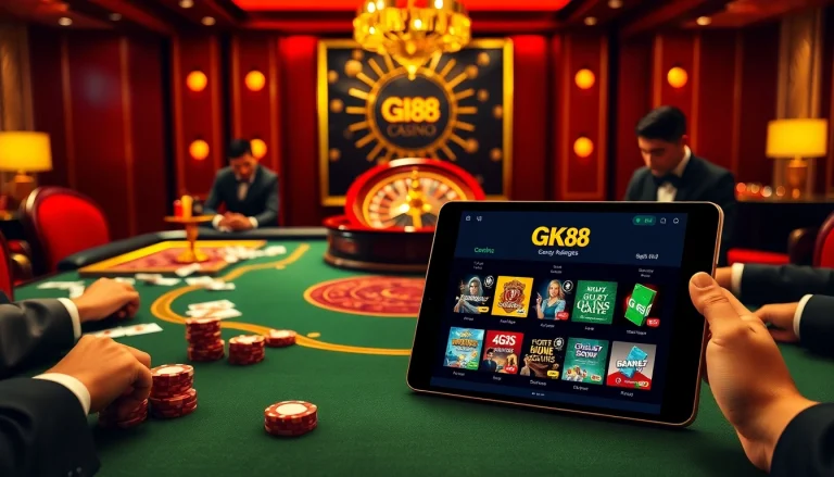 Exciting GK 88 gaming experience at a luxurious casino table with players and roulette wheel.